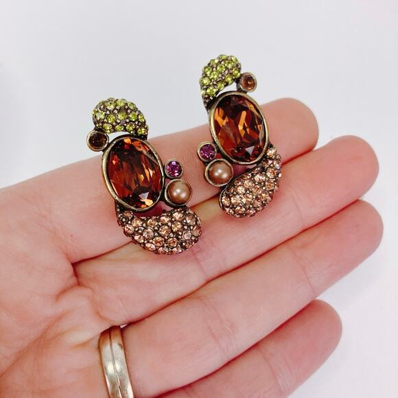 Signed Heidi Daus Swarovski Crystal Clip-On Earrings Topaz Cluster Rhinestones - Picture 4 of 13